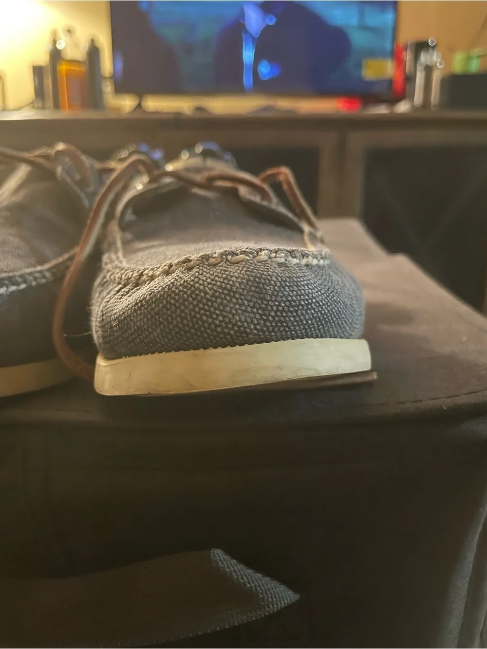 Peter Millar Men's Navy Canvas Boat Shoes with Brown Laces